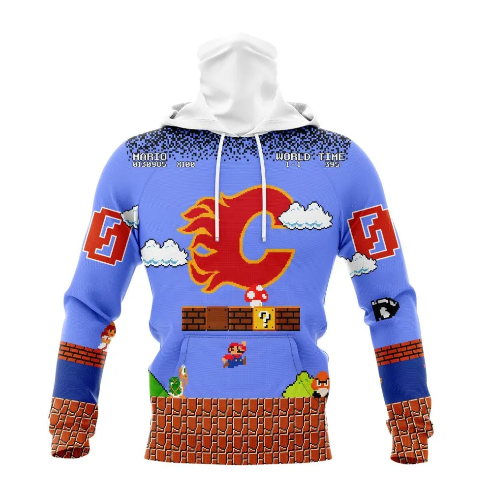 NHL Calgary Flames Special Kits With Super Mario Game Design Mask Hoodie