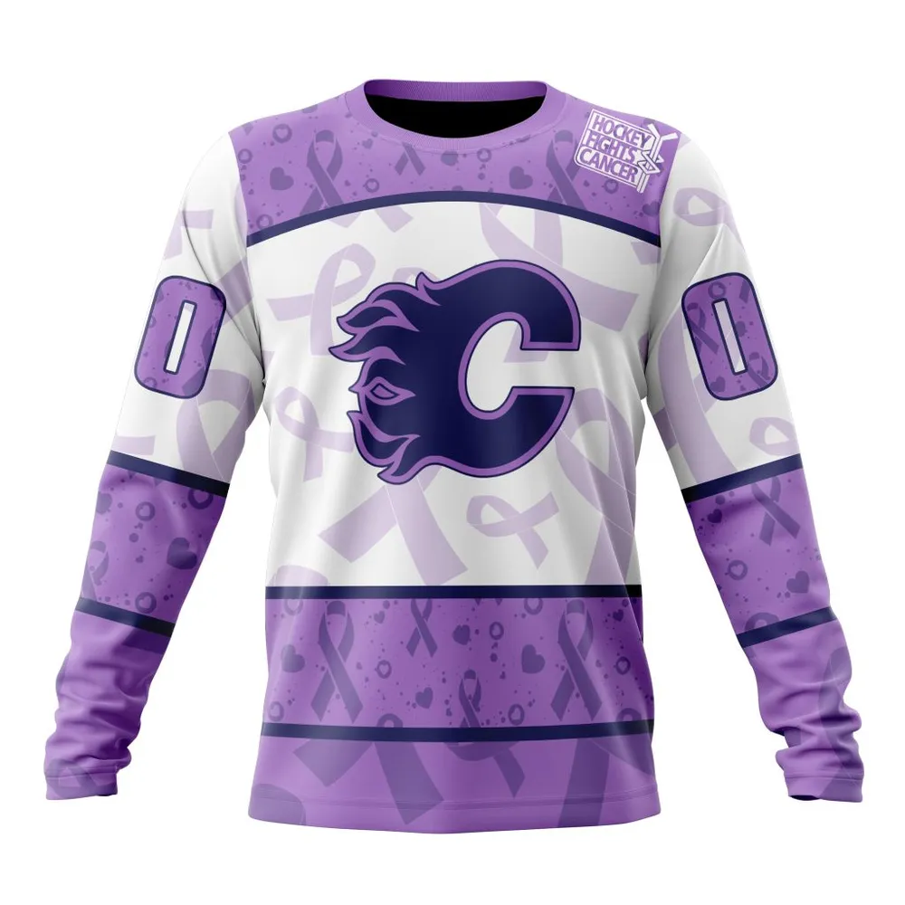 NHL Calgary Flames Special Lavender Fight Cancer St2201 Long Sleeved Sweatshirt 