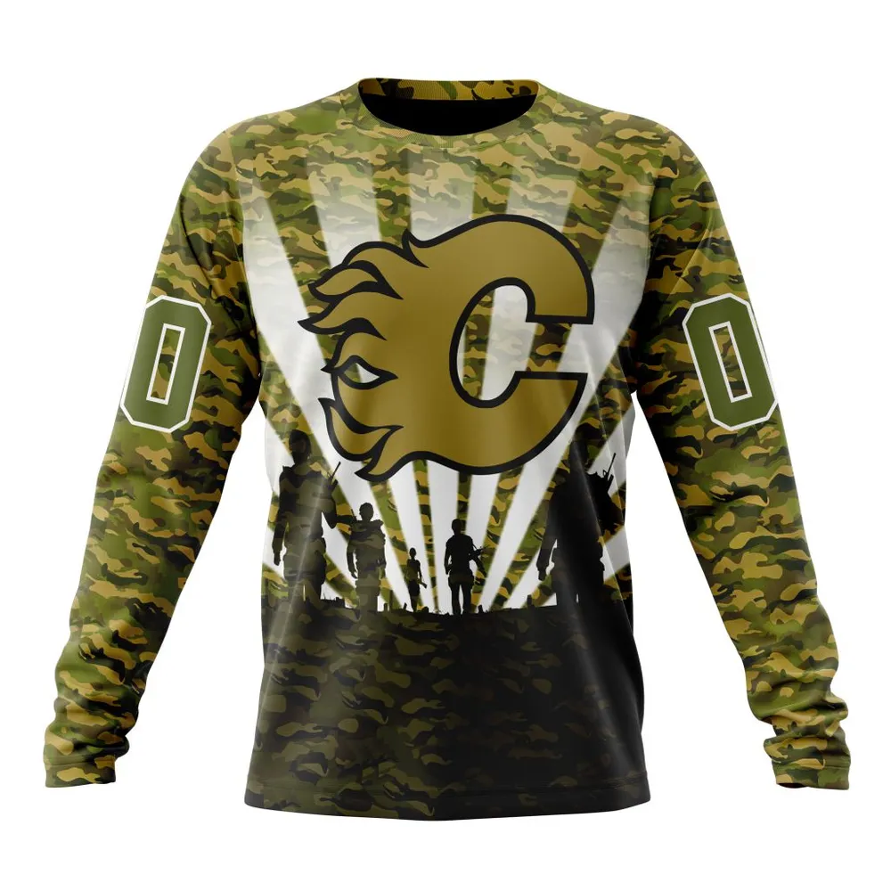 NHL Calgary Flames Special Military Camo Kits For Veterans Day And Rememberance Day St2201 Long Sleeved Sweatshirt 