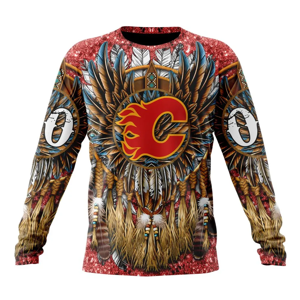 NHL Calgary Flames Special Native Costume Design St2201 Long Sleeved Sweatshirt 