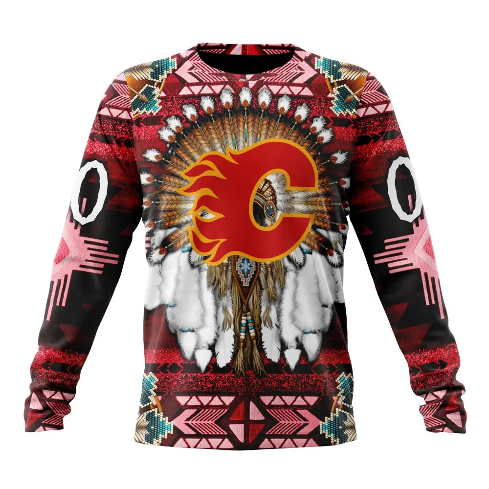 NHL Calgary Flames Special Native Costume Design St2202 Long Sleeved Sweatshirt 