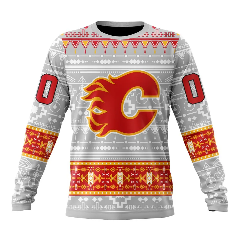 NHL Calgary Flames Special Native Design St2302 Long Sleeved Sweatshirt 