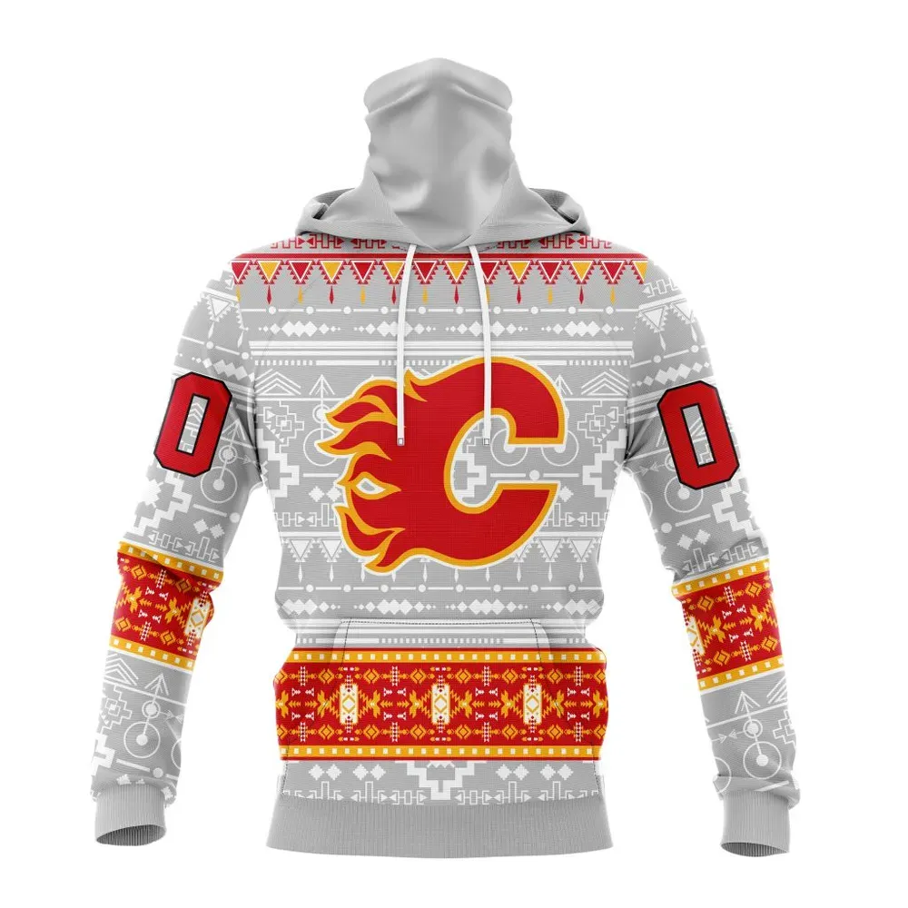 NHL Calgary Flames Special Native Design St2302 Mask Hoodie