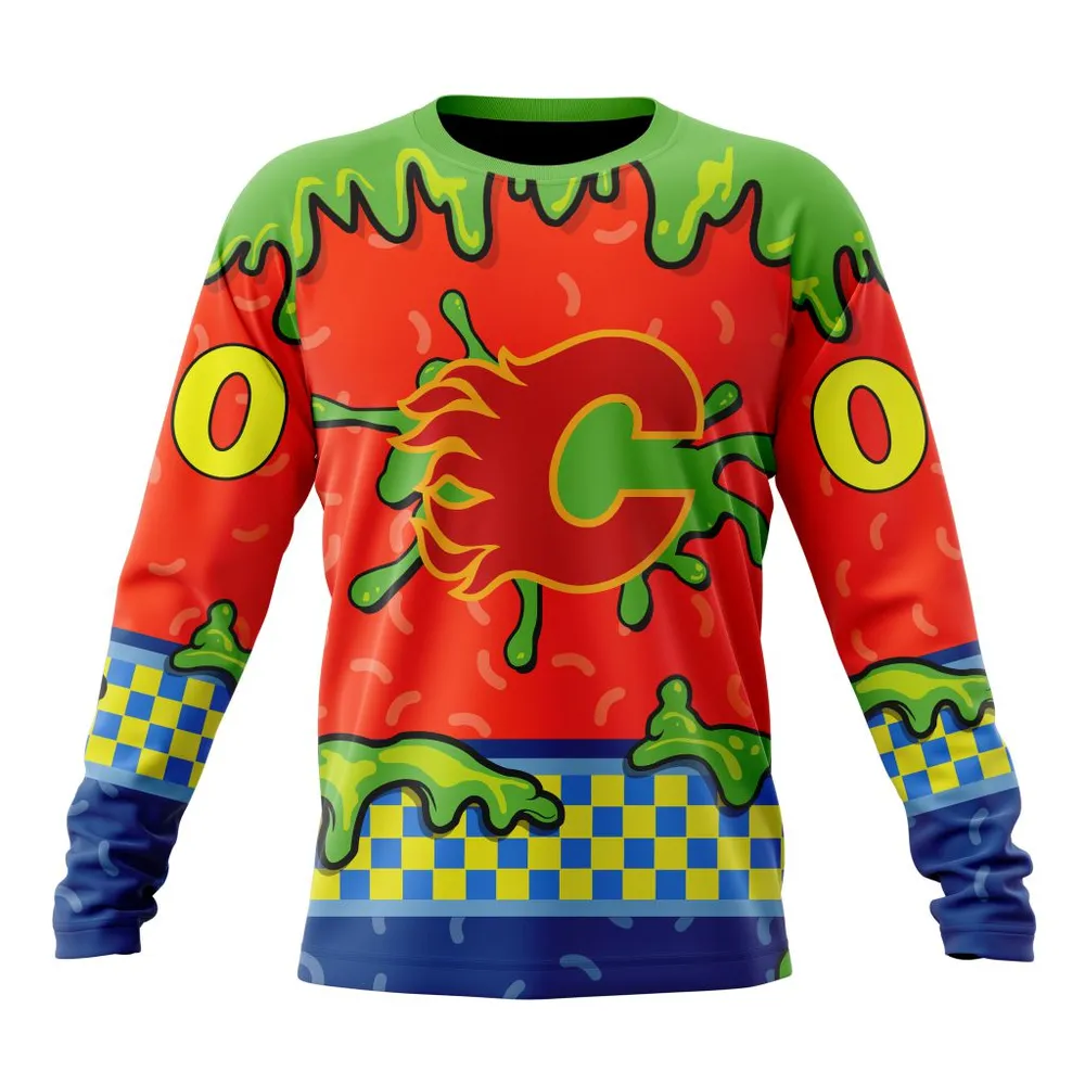 NHL Calgary Flames Special Nickelodeon Design St2301 Long Sleeved Sweatshirt 