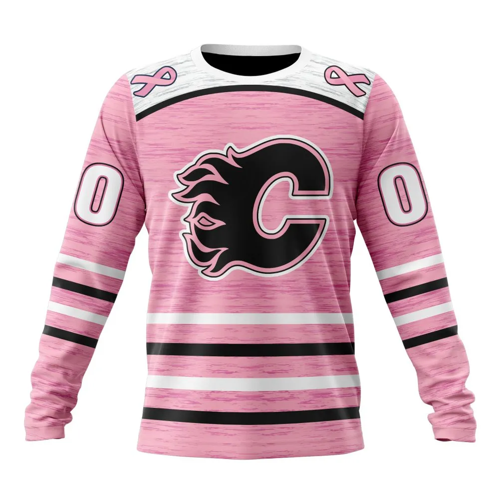 NHL Calgary Flames Special Pink Fight Breast Cancer Design St2304 Long Sleeved Sweatshirt 