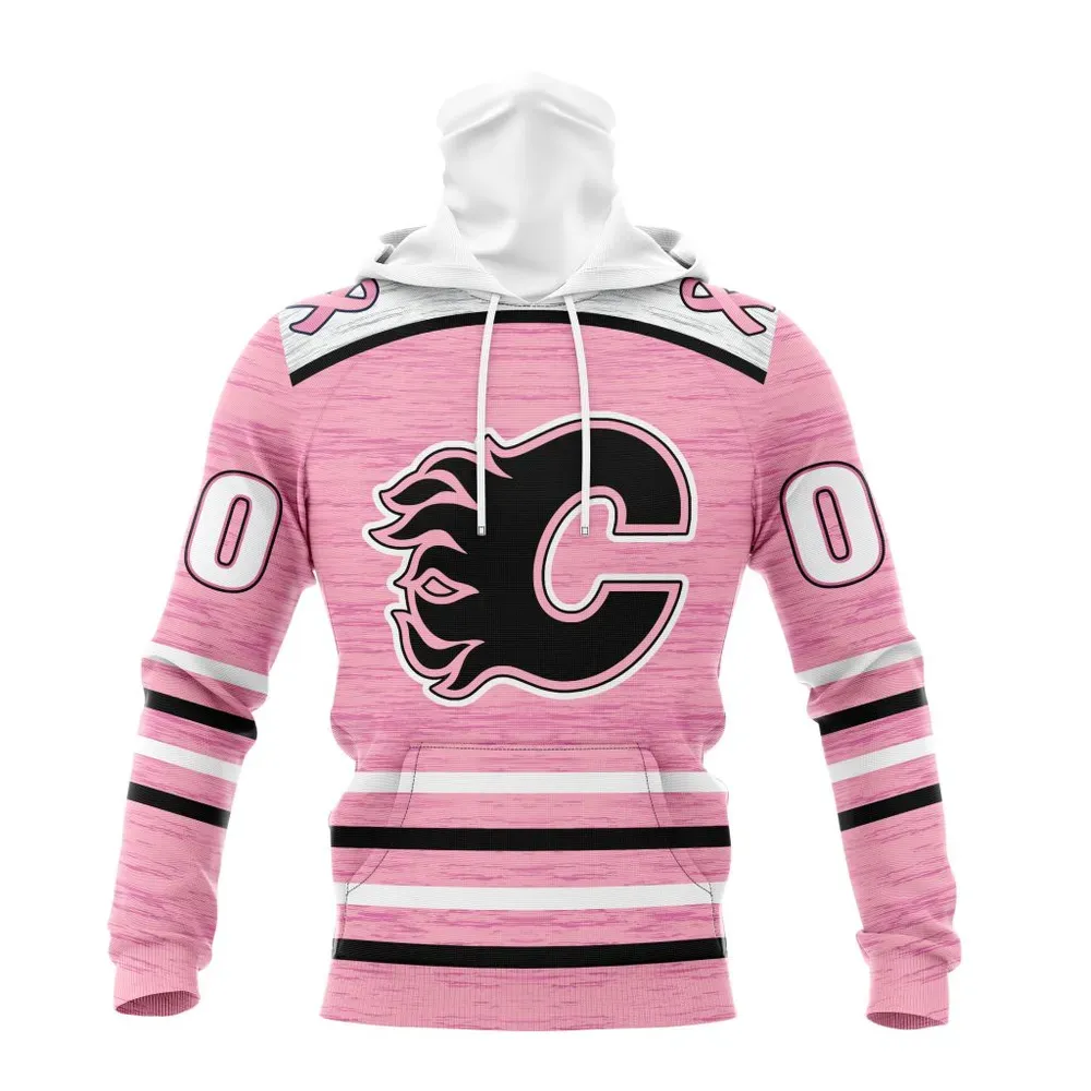 NHL Calgary Flames Special Pink Fight Breast Cancer Design St2304 Mask Hoodie