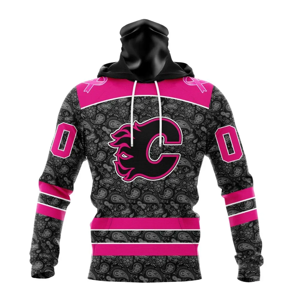 NHL Calgary Flames Special Pink In The Rink Fight Breast Cancer St2301 Mask Hoodie