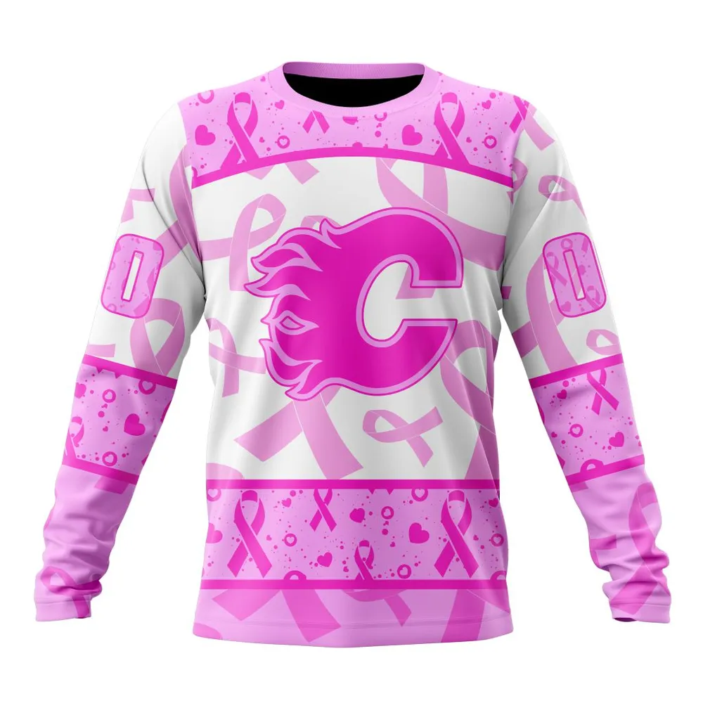 NHL Calgary Flames Special Pink October Breast Cancer Awareness Month St2302 Long Sleeved Sweatshirt 