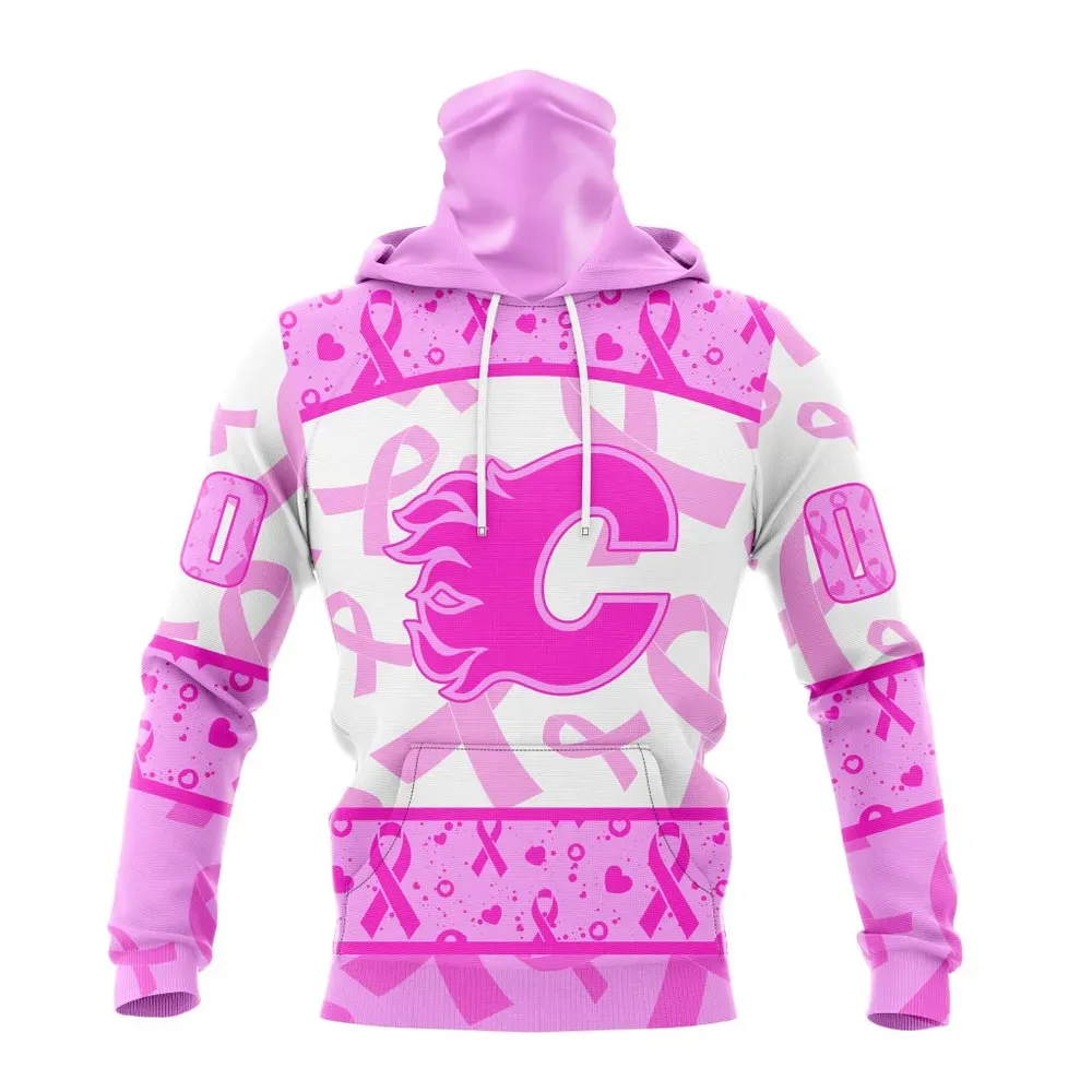 NHL Calgary Flames Special Pink October Breast Cancer Awareness Month St2302 Mask Hoodie