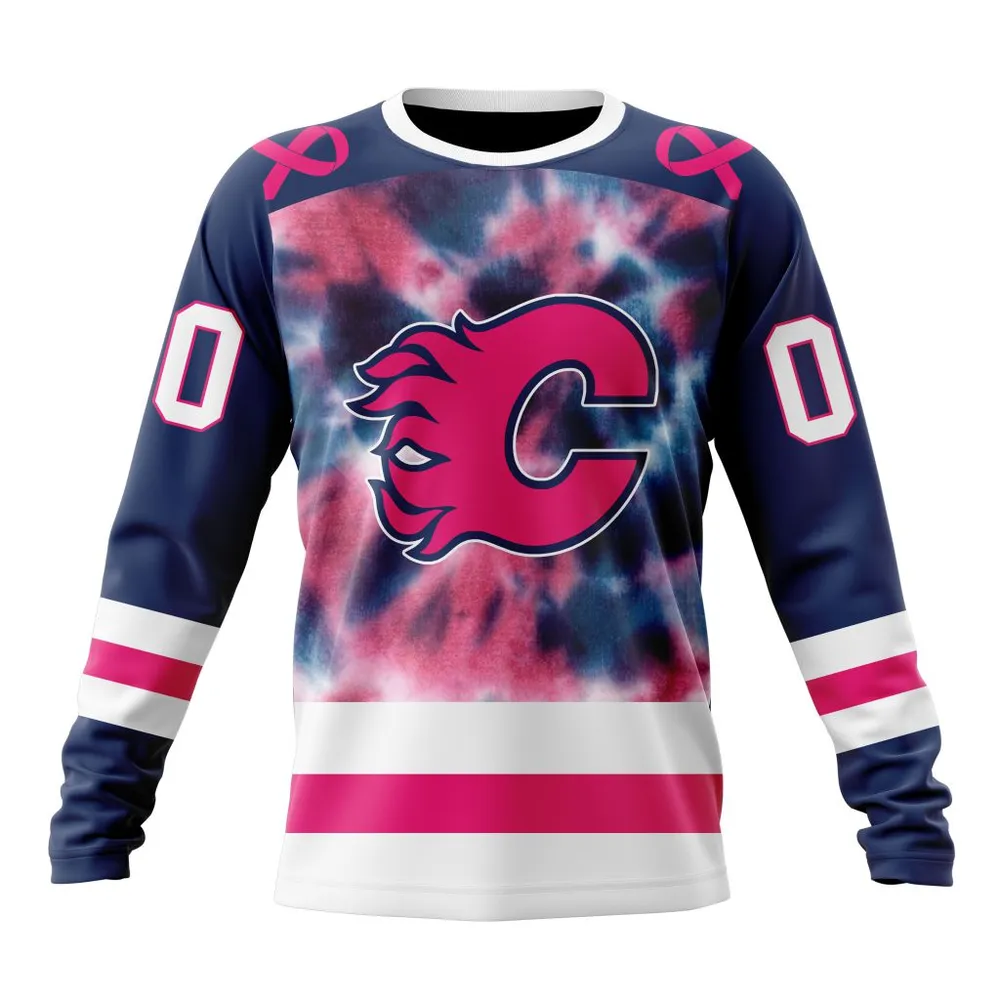 NHL Calgary Flames Special Pink October Fight Breast Cancer St2303 Long Sleeved Sweatshirt 