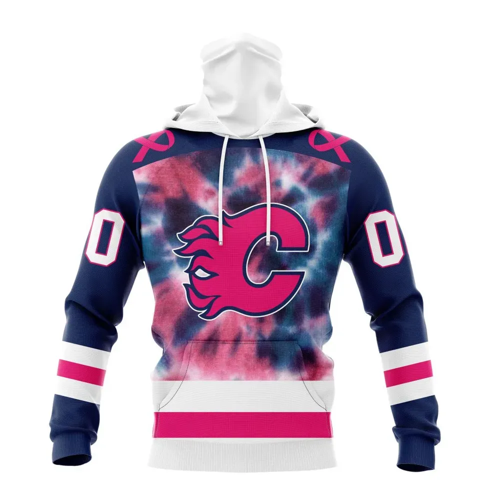 NHL Calgary Flames Special Pink October Fight Breast Cancer St2303 Mask Hoodie