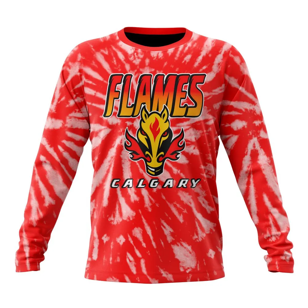 NHL Calgary Flames Special Retro Vintage Tie Dye St2201 Long Sleeved Sweatshirt 