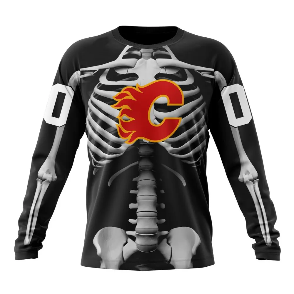 NHL Calgary Flames Special Skeleton Costume For Halloween St2301 Long Sleeved Sweatshirt 