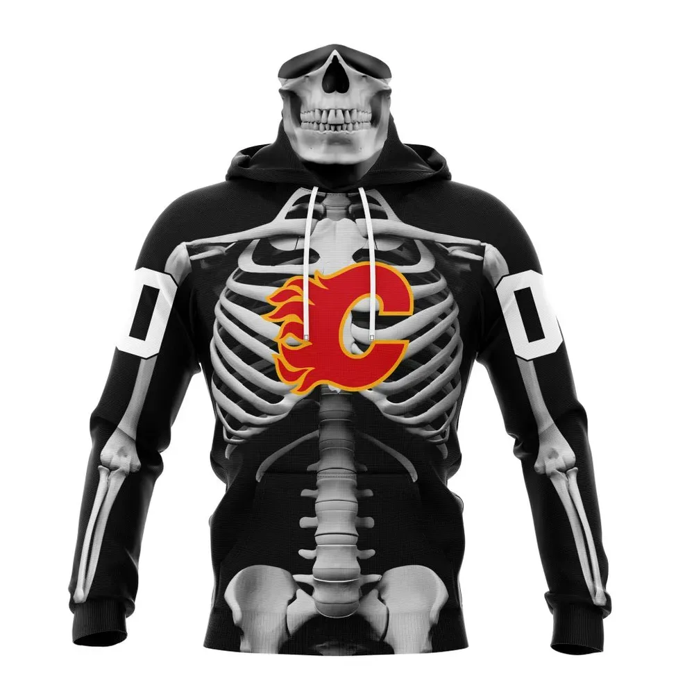 NHL Calgary Flames Special Skeleton Costume For Halloween St2301 Mask Hoodie