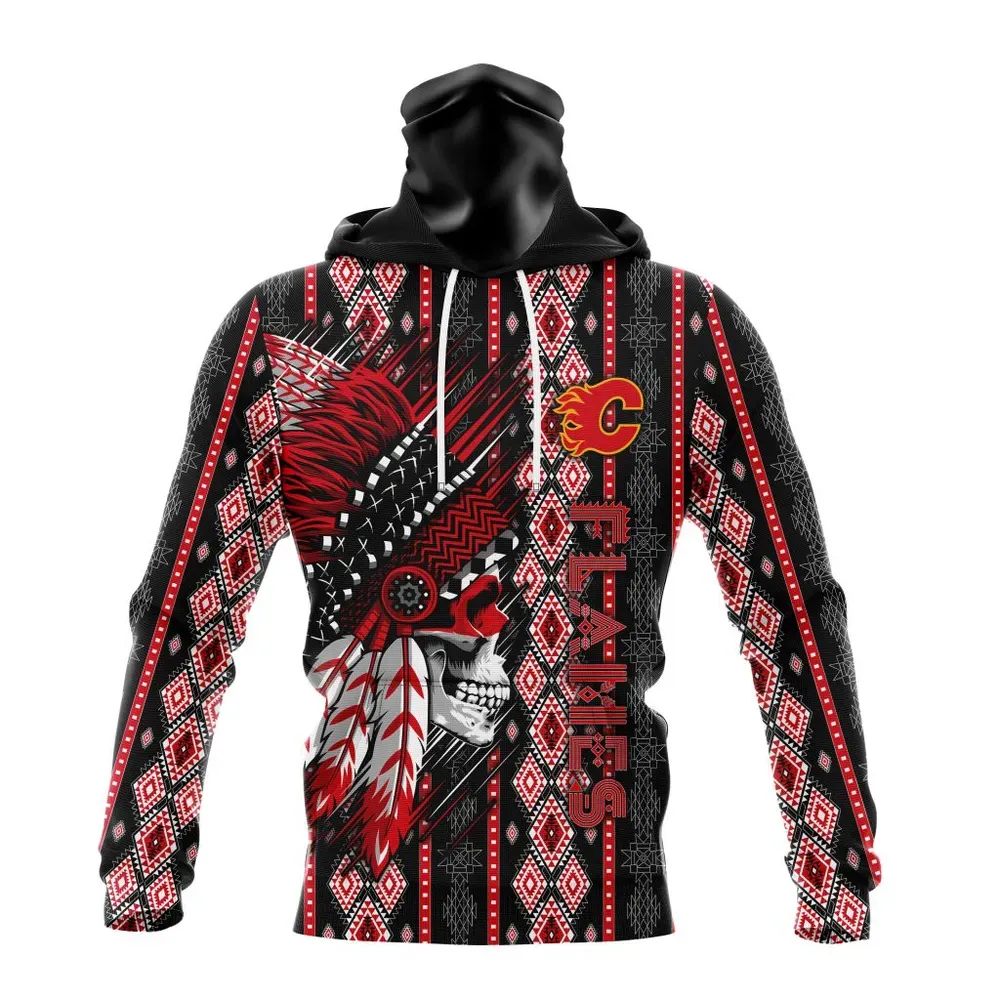 NHL Calgary Flames Special Skull Native Design St2301 Mask Hoodie