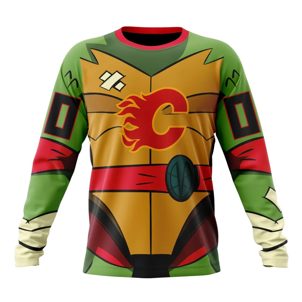 NHL Calgary Flames Special Teenage Mutant Ninja Turtles Design St2301 Long Sleeved Sweatshirt 