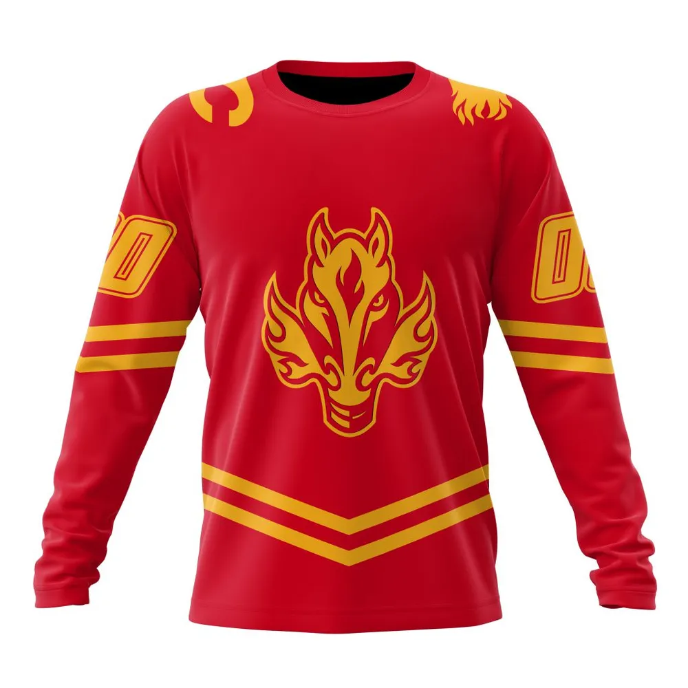 NHL Calgary Flames Special Two-Tone Design St2401 Long Sleeved Sweatshirt 