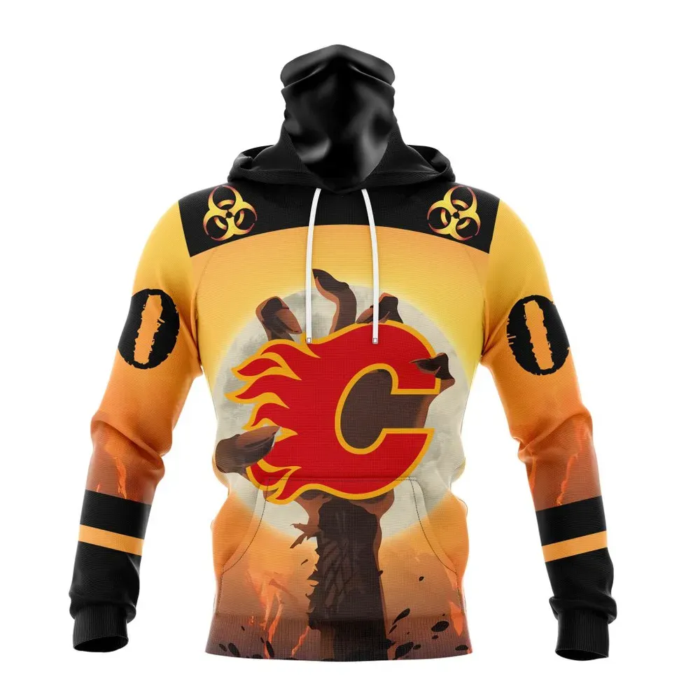 NHL Calgary Flames Special Zombie Design For Halloween St2305 Mask Hoodie