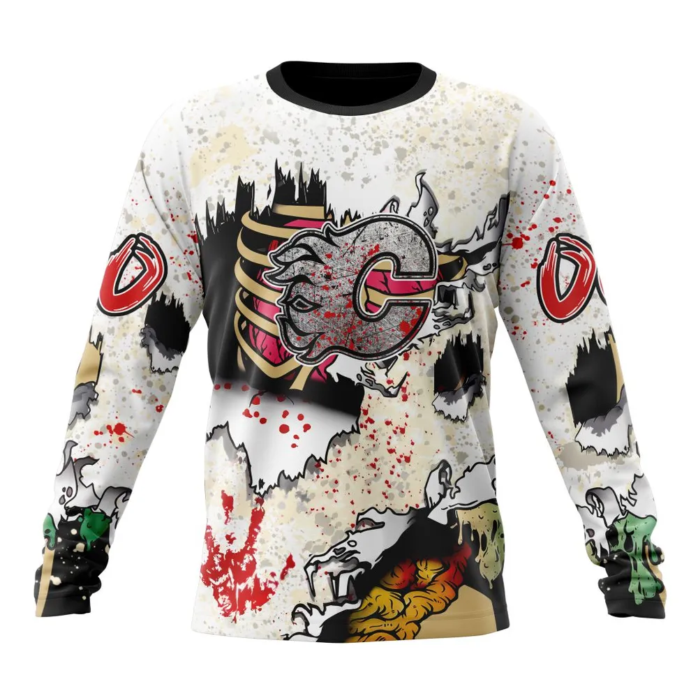 NHL Calgary Flames Special Zombie Style For Halloween St2304 Long Sleeved Sweatshirt 