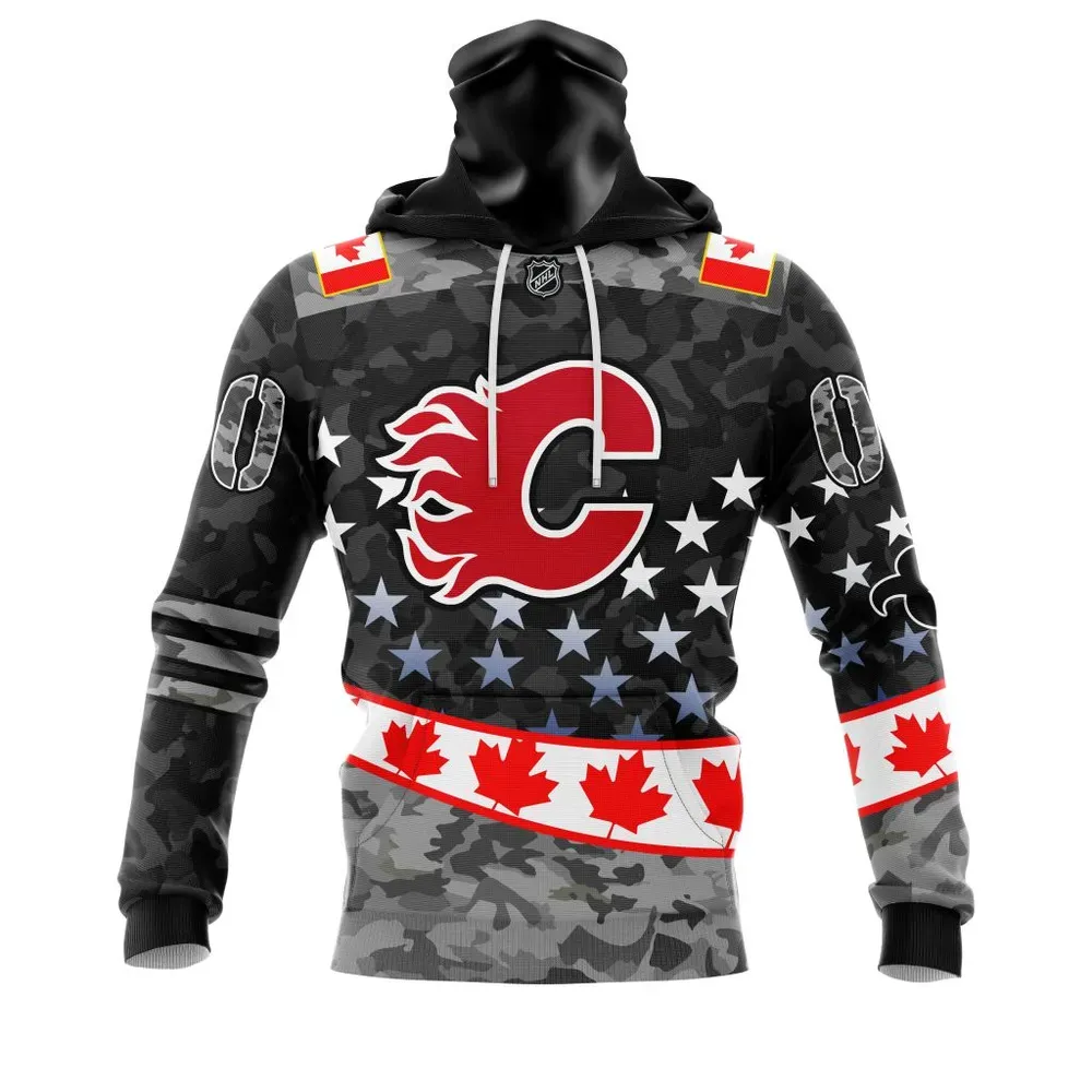 NHL Calgary Flames | Specialized Color And Our Beloved Canadien Flag Color V0422 Mask Hoodie