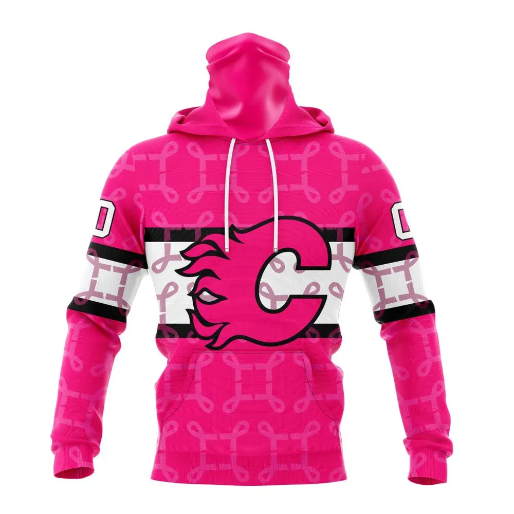 NHL Calgary Flames | Specialized Design I Pink I Can! In October We Wear Pink Breast Cancer Mask Hoodie