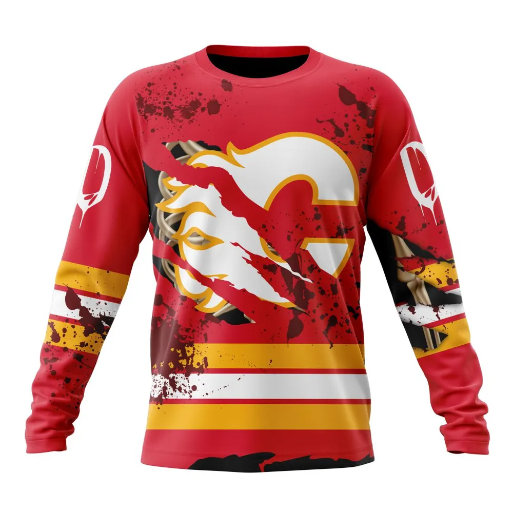 NHL Calgary Flames | Specialized Design Jersey With Your Ribs For Halloween Long Sleeved Sweatshirt 