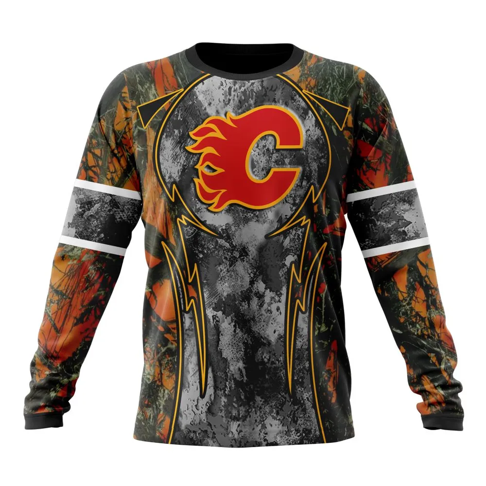 NHL Calgary Flames | Specialized Design Wih Camo Concepts For Hungting In Forest Long Sleeved Sweatshirt 