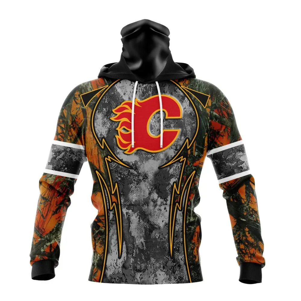 NHL Calgary Flames | Specialized Design Wih Camo Concepts For Hungting In Forest Mask Hoodie