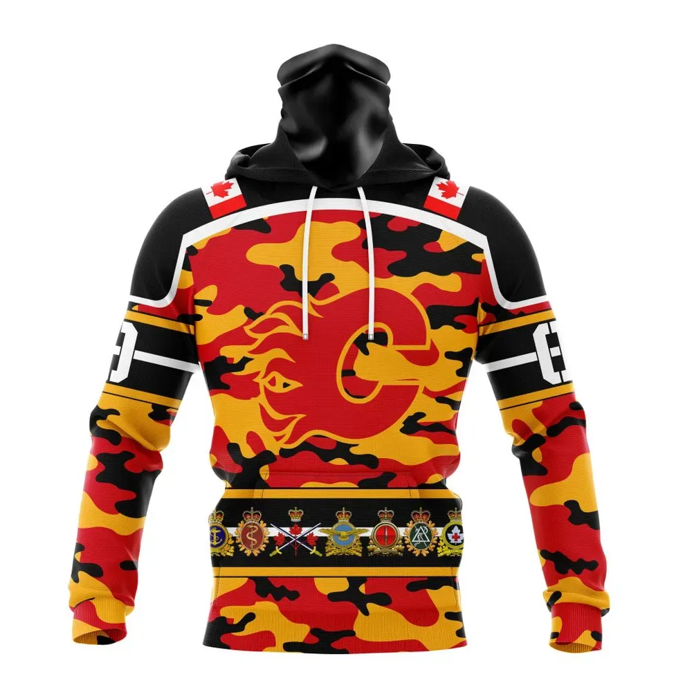 NHL Calgary Flames | Specialized Design Wih Camo Team Color And Military Force Logo Mask Hoodie