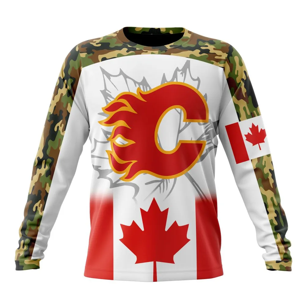 NHL Calgary Flames | Specialized Design With Our Canada Flag Long Sleeved Sweatshirt 