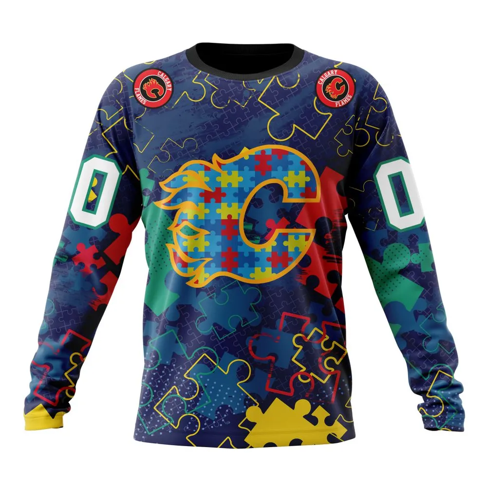 NHL Calgary Flames | Specialized Fearless Aganst Autism Long Sleeved Sweatshirt 