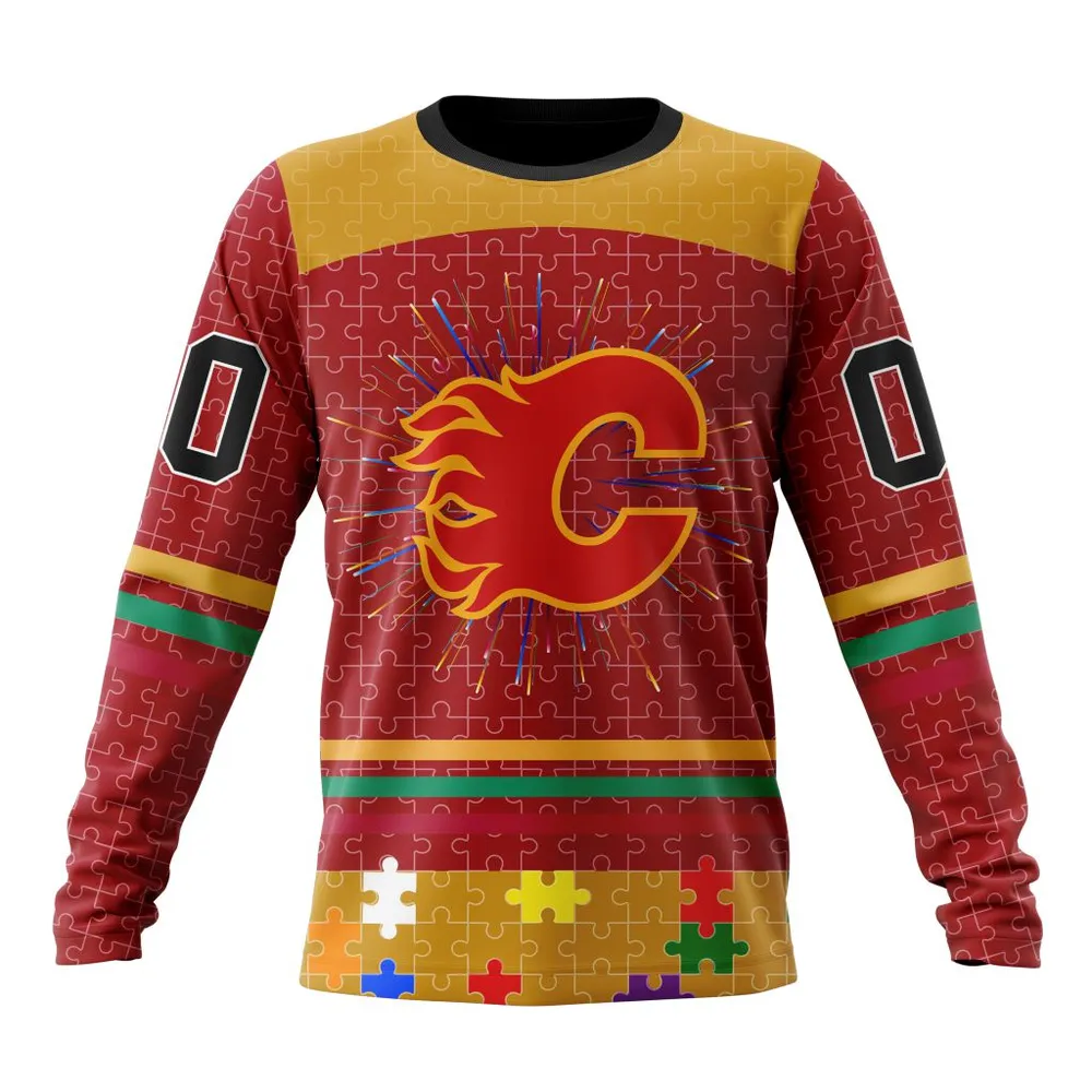 NHL Calgary Flames | Specialized Fearless Aganst Autism V0122 Long Sleeved Sweatshirt 