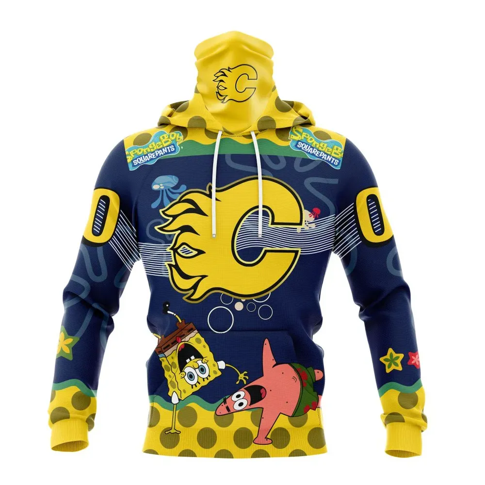 NHL Calgary Flames Specialized Jersey With Spongebob Mask Hoodie