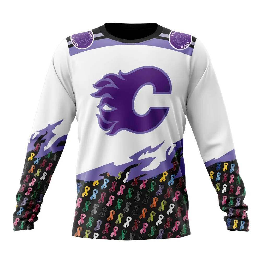 NHL Calgary Flames | Specialized Kits In October We Stand Together We Can Beat Cancer Long Sleeved Sweatshirt 