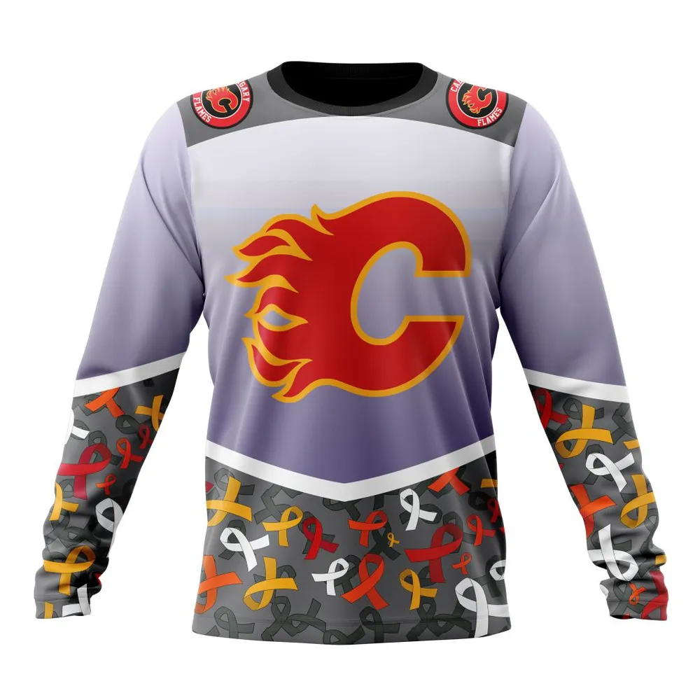 NHL Calgary Flames | Specialized Sport Fights Again All Cancer V0122 Long Sleeved Sweatshirt 