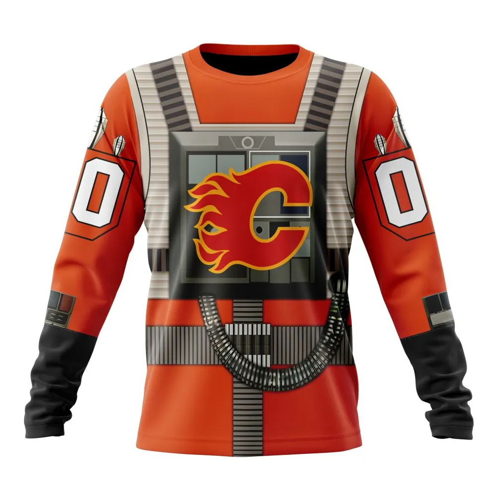 NHL Calgary Flames Star Wars Rebel Pilot Design St2201 Long Sleeved Sweatshirt 