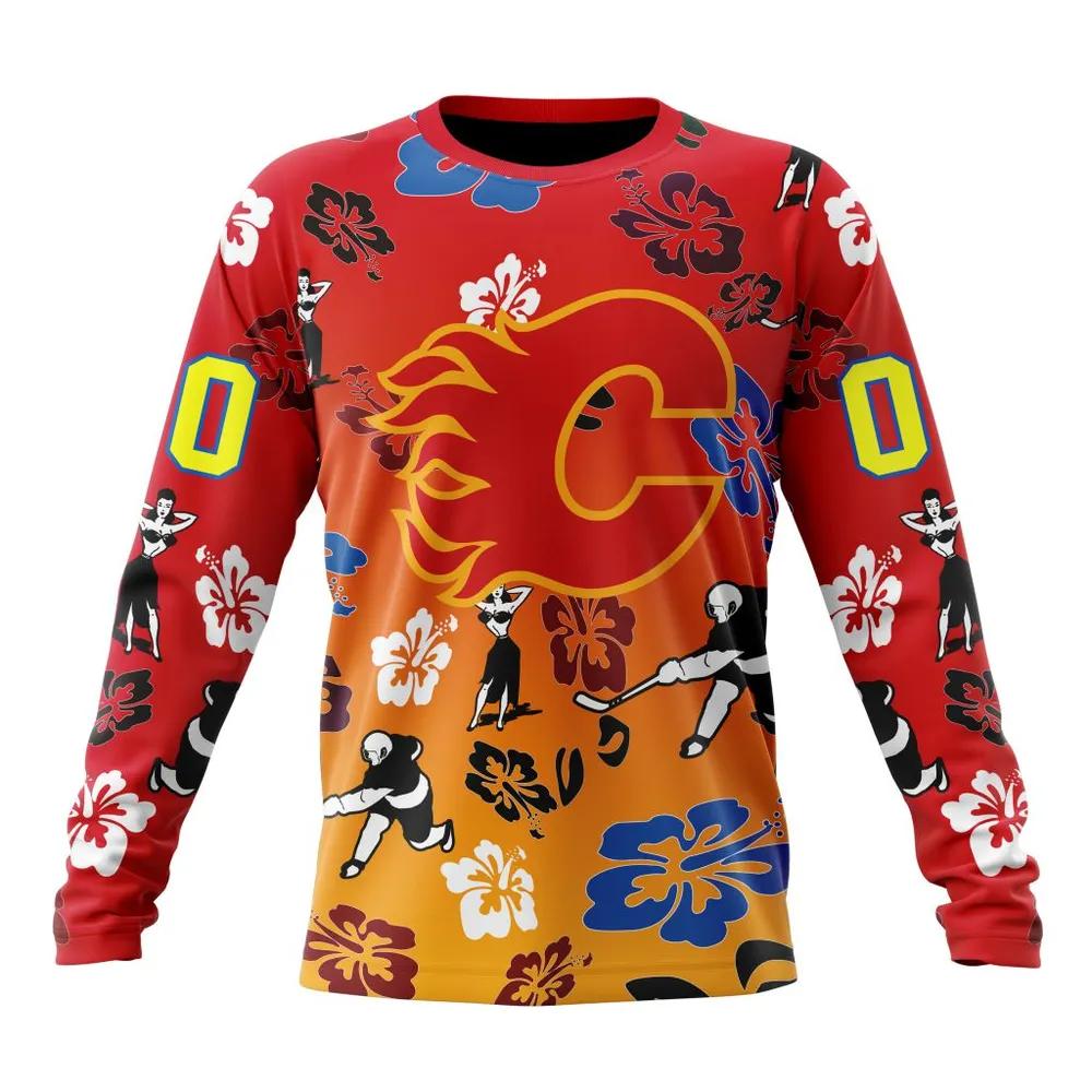 NHL Calgary Flames X Hawaii Specialized Design For Hawaiia V0122 Long Sleeved Sweatshirt 