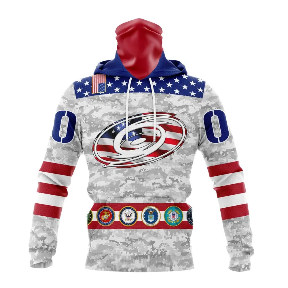 NHL Carolina Hurricanes Armed Forces Appreciation St2201 Mask Hoodie