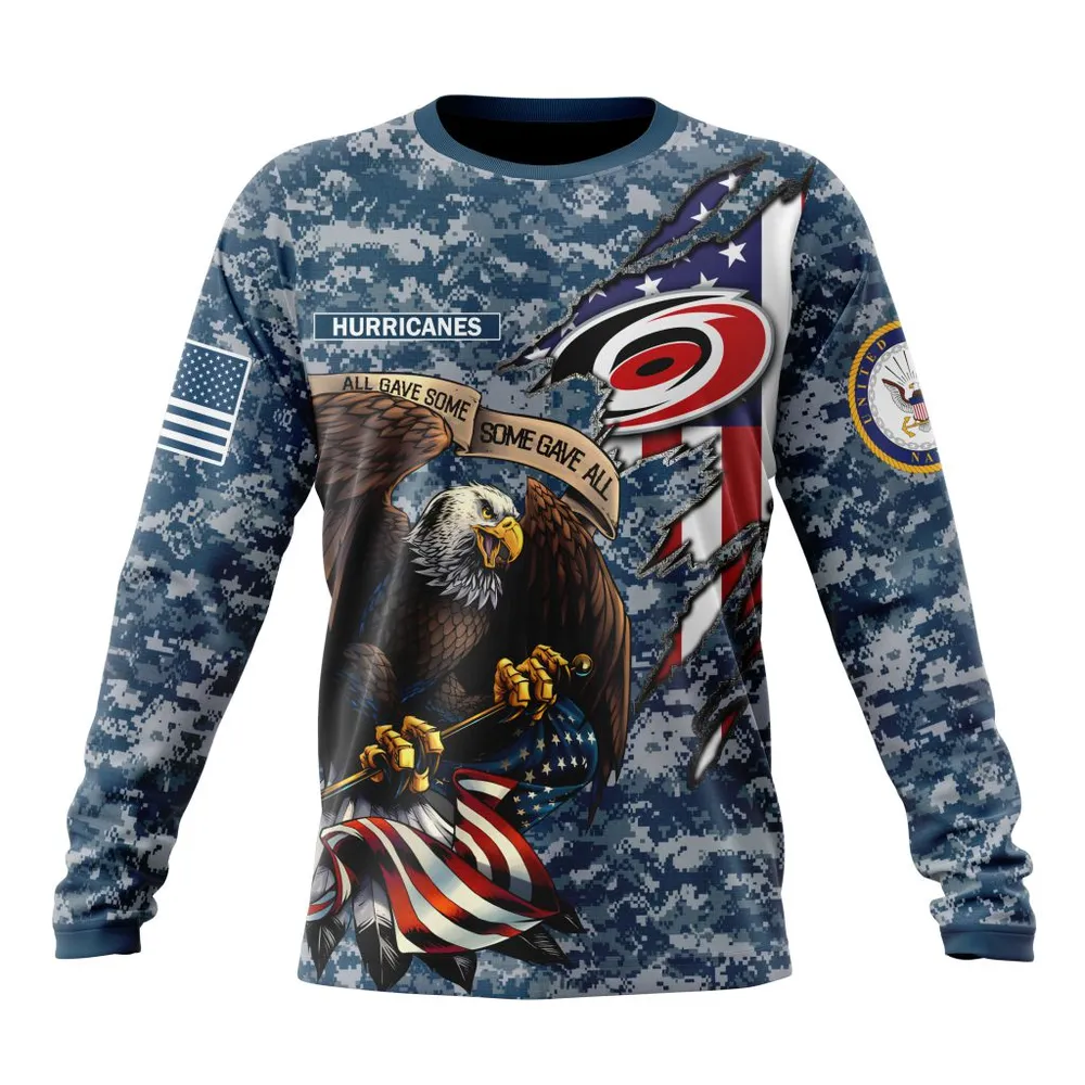 NHL Carolina Hurricanes Honor Us Navy Veterans St2202 Long Sleeved Sweatshirt 