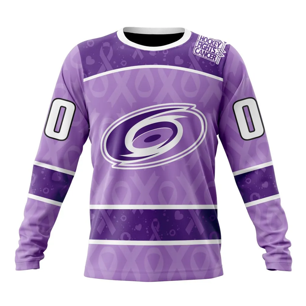 NHL Carolina Hurricanes New Lavender Hockey Fight Cancer St2301 Long Sleeved Sweatshirt 