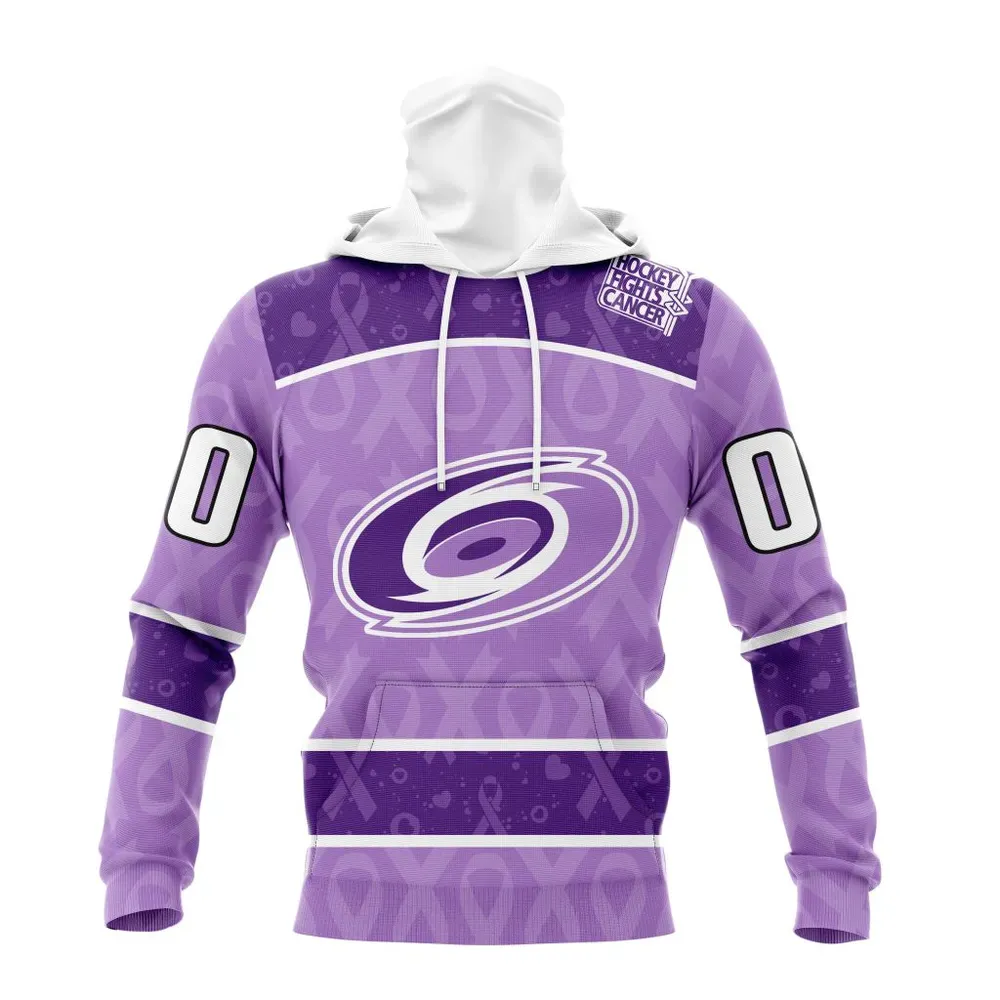 NHL Carolina Hurricanes New Lavender Hockey Fight Cancer St2301 Mask Hoodie