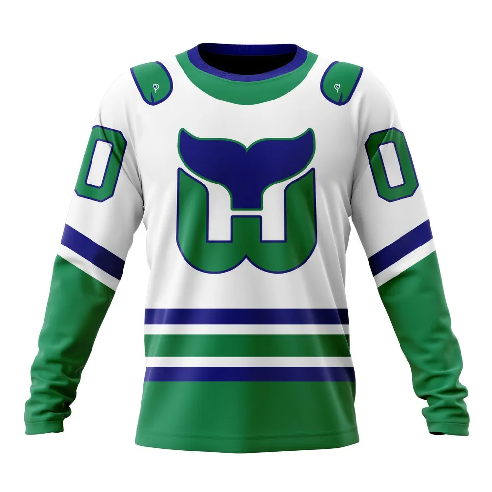 NHL Carolina Hurricanes Personalize White Whalers Kits Long Sleeved Sweatshirt 