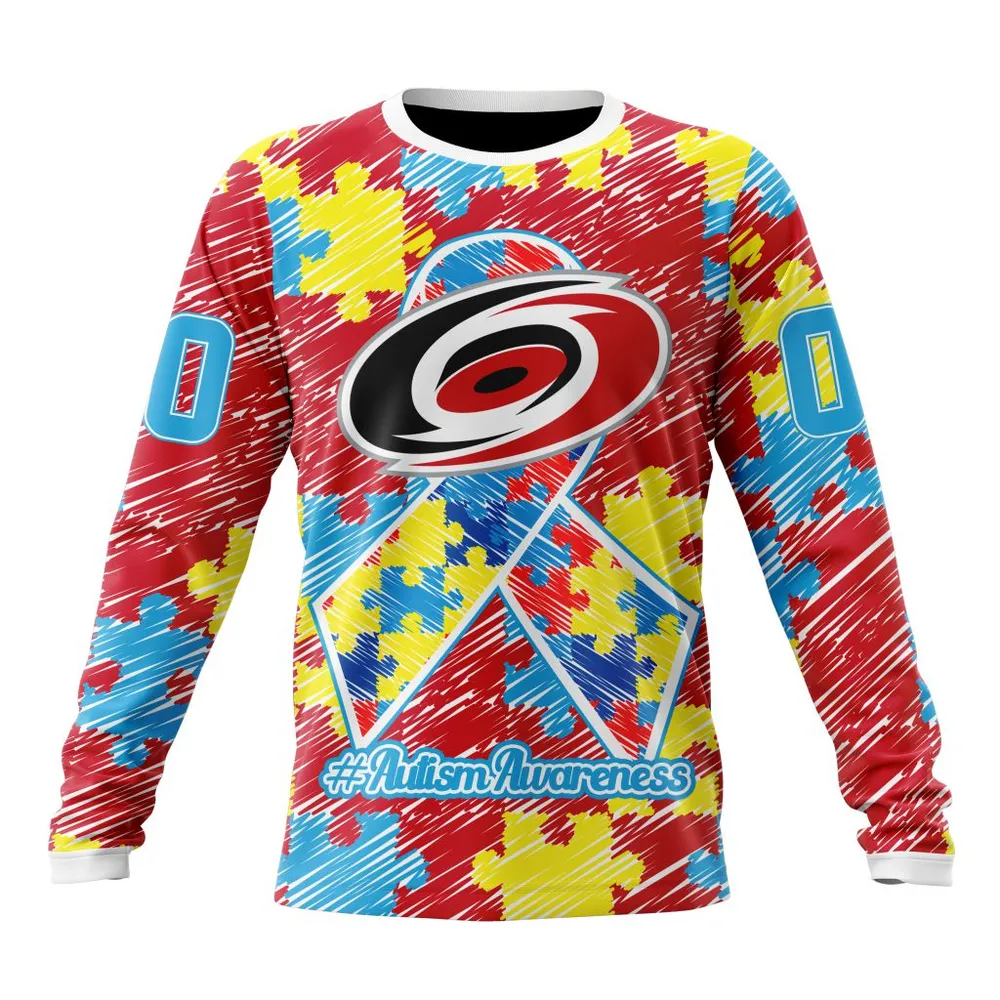 NHL Carolina Hurricanes Special Autism Awareness Design St2201 Long Sleeved Sweatshirt 