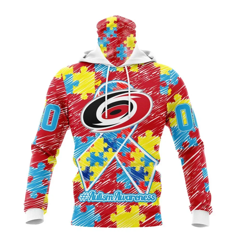 NHL Carolina Hurricanes Special Autism Awareness Design St2201 Mask Hoodie