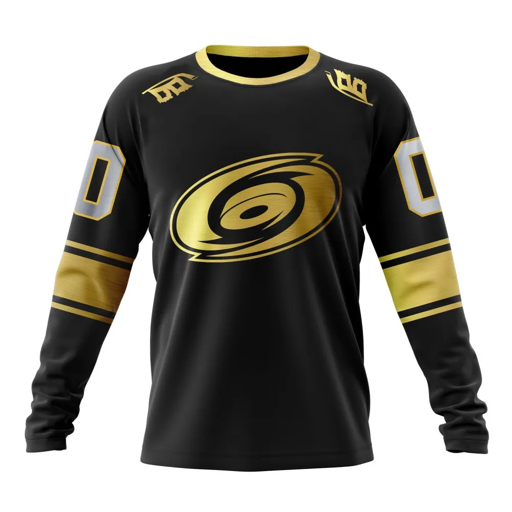 NHL Carolina Hurricanes Special Black And Gold Design St2401 Long Sleeved Sweatshirt 