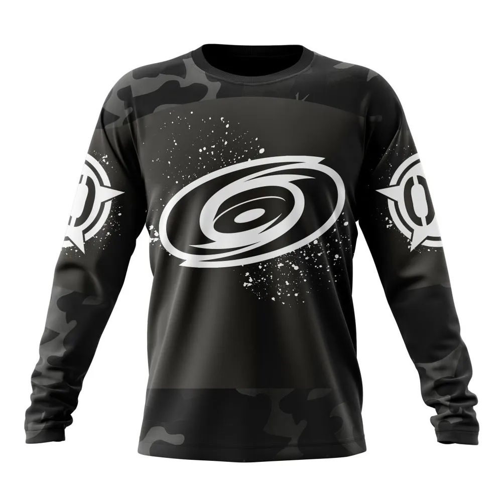 NHL Carolina Hurricanes Special Black Camo Design For Veterans Day St2304 Long Sleeved Sweatshirt 