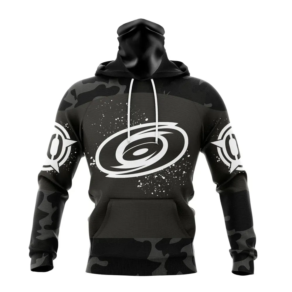 NHL Carolina Hurricanes Special Black Camo Design For Veterans Day St2304 Mask Hoodie