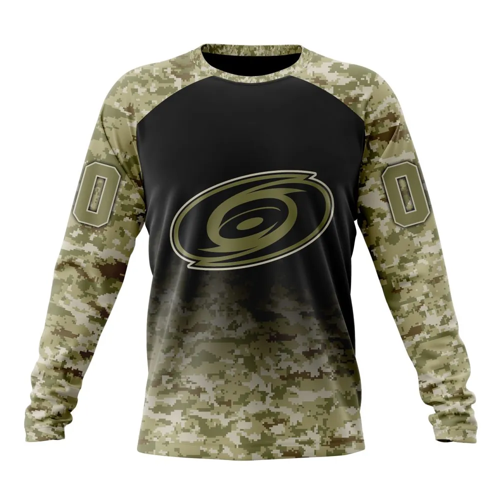 NHL Carolina Hurricanes Special Camo Design For Veterans Day St2302 Long Sleeved Sweatshirt 