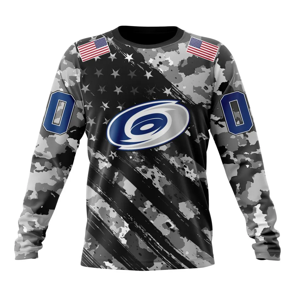 NHL Carolina Hurricanes Special Camo Military Design St2301 Long Sleeved Sweatshirt 