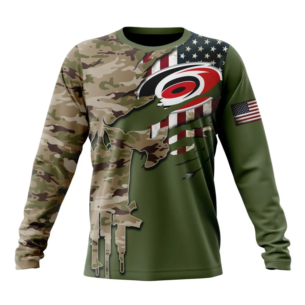 NHL Carolina Hurricanes Special Camo Skull Design St2303 Long Sleeved Sweatshirt 